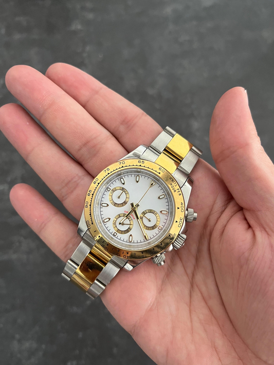 40mm Racing Chronograph White Dial Two Tone Gold Bezel