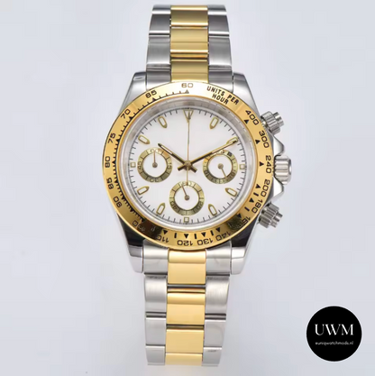 40mm Racing Chronograph White Dial Two Tone Gold Bezel