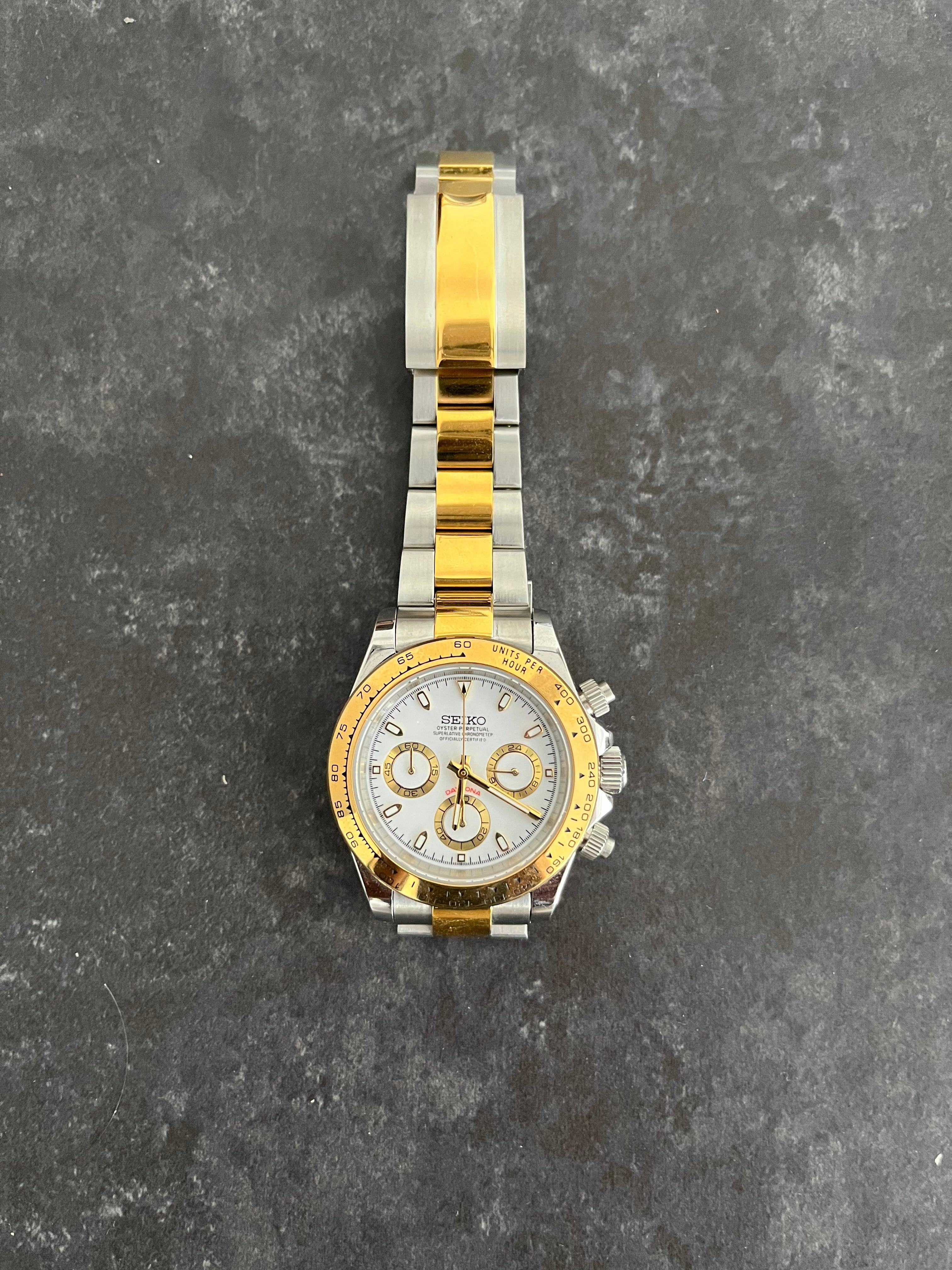 Seiko Mod 40mm Steel Gold Chronograph Uniq Watch Mods