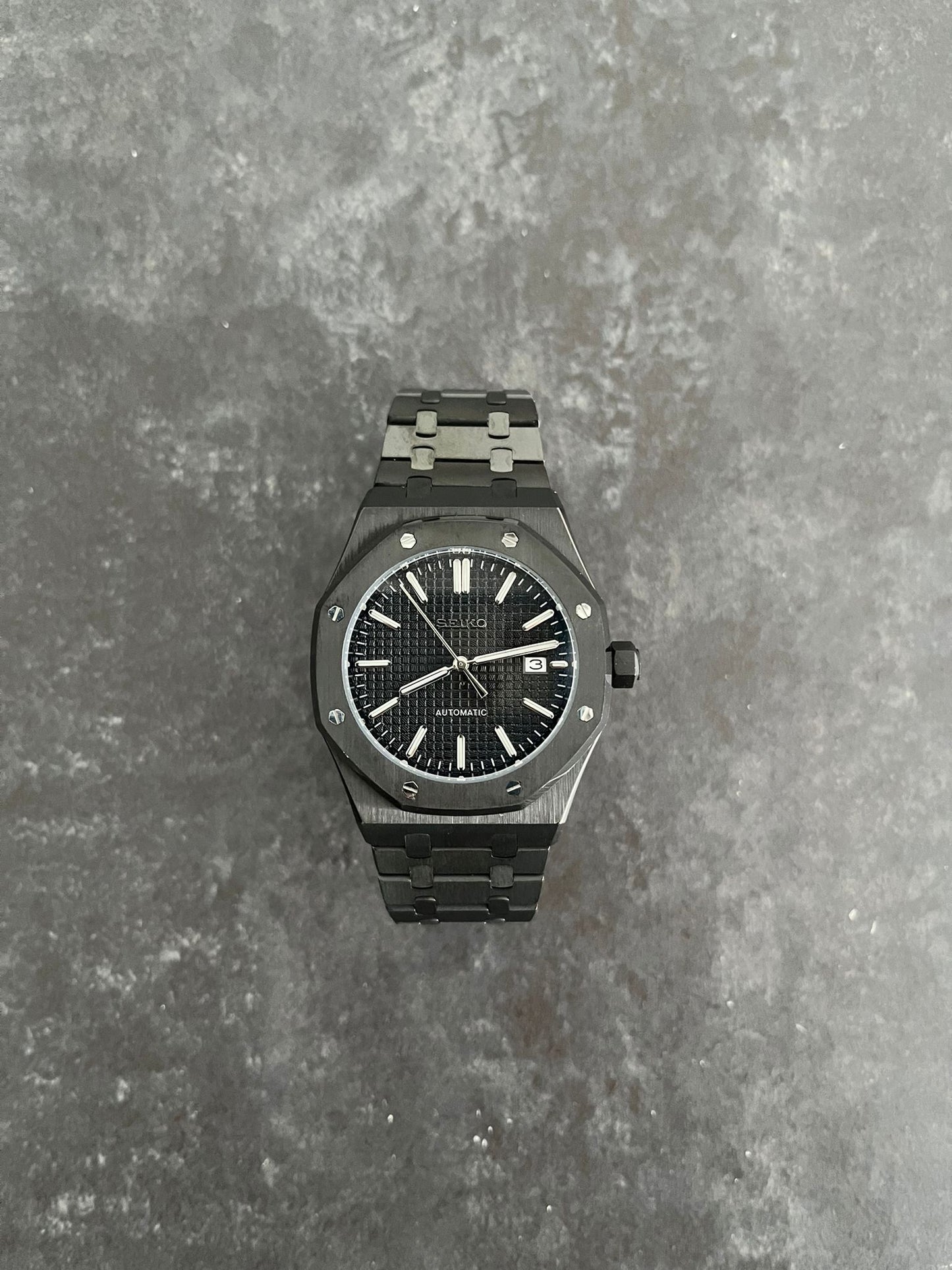 Seiko Mod - 41mm Royal Oak Automatic All Black With Silver Screws